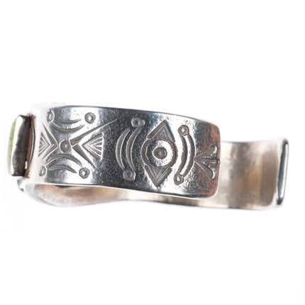 7.5" 40's-50's vintage Navajo sterling silver green turquoise cuff bracelet