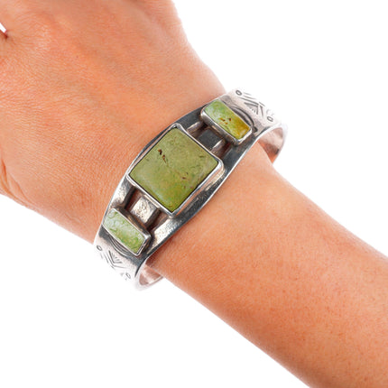 7.5" 40's-50's vintage Navajo sterling silver green turquoise cuff bracelet
