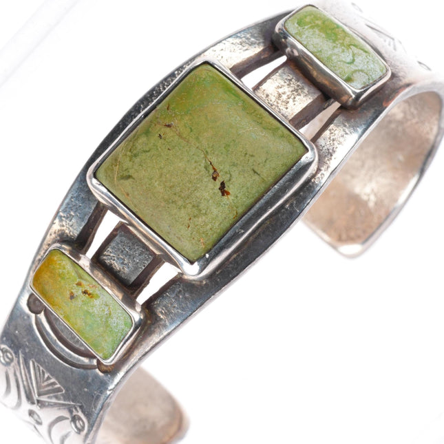 7.5" 40's-50's vintage Navajo sterling silver green turquoise cuff bracelet