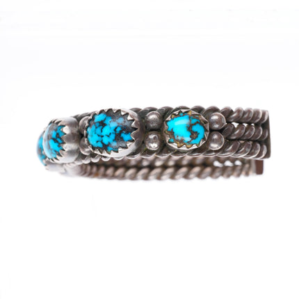 6.2" c1950 vintage Navajo high grade turquoise row sterling silver cuff bracelet