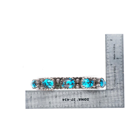 6.2" c1950 vintage Navajo high grade turquoise row sterling silver cuff bracelet