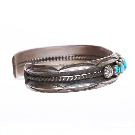 6.25" c1940 Vintage Navajo sterling silver spiderweb turquoise row cuff bracelet