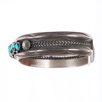 6.25" c1940 Vintage Navajo sterling silver spiderweb turquoise row cuff bracelet