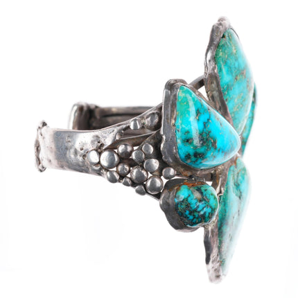 6.5" Big vintage Navajo sterling silver turquoise bear paw form cuff bracelet