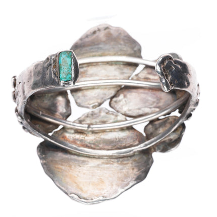 6.5" Big vintage Navajo sterling silver turquoise bear paw form cuff bracelet