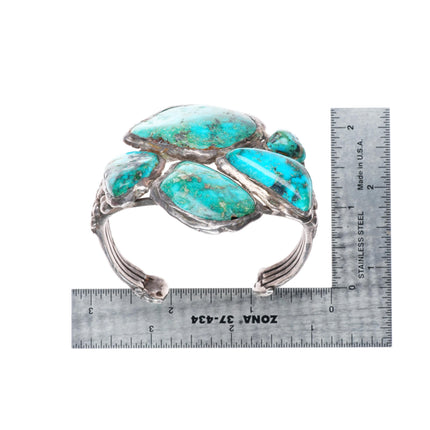 6.5" Big vintage Navajo sterling silver turquoise bear paw form cuff bracelet