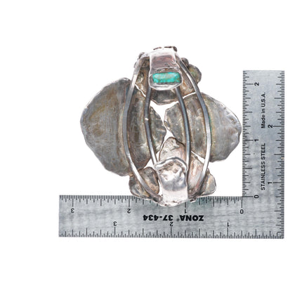 6.5" Big vintage Navajo sterling silver turquoise bear paw form cuff bracelet