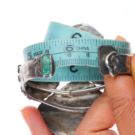 6.5" Big vintage Navajo sterling silver turquoise bear paw form cuff bracelet