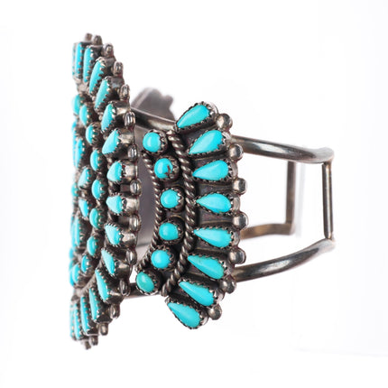 6.6" Lebert Louise Kaskalla Zuni sterling silver turquoise cluster cuff bracelet