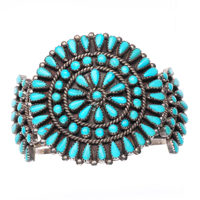6.6" Lebert Louise Kaskalla Zuni sterling silver turquoise cluster cuff bracelet