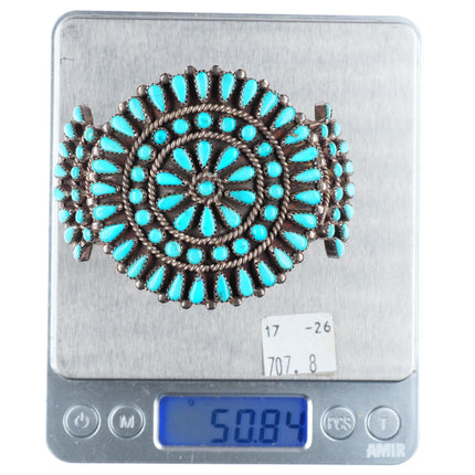 6.6" Lebert Louise Kaskalla Zuni sterling silver turquoise cluster cuff bracelet