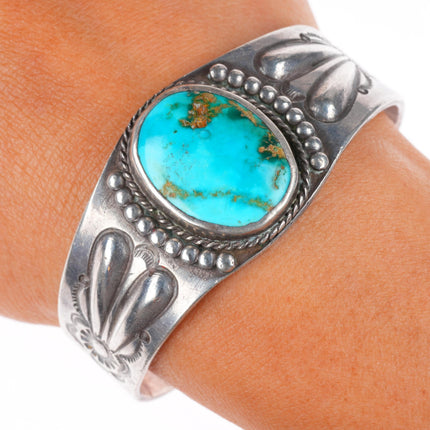 6.5" 1920's-30's Antique Navajo Ingot silver cuff bracelet Royston turquoise