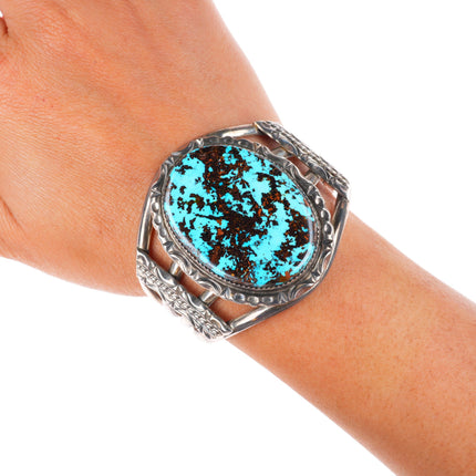 6" Davey Morgan Navajo vintage gorgeous turquoise sterling silver cuff bracelet