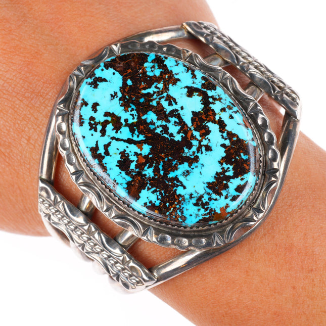 6" Davey Morgan Navajo vintage gorgeous turquoise sterling silver cuff bracelet