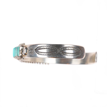 6.3" Bryant Waatsa Zuni sterling silver needlepoint turquoise cuff bracelet