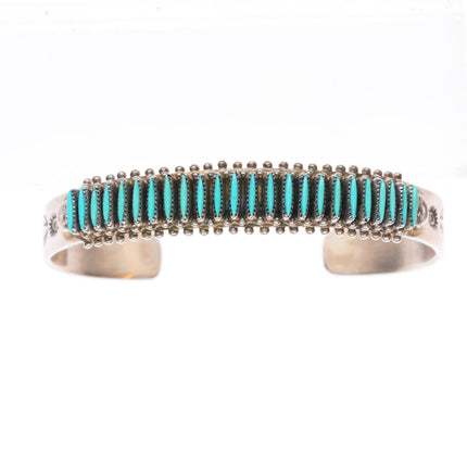 6.3" Bryant Waatsa Zuni sterling silver needlepoint turquoise cuff bracelet
