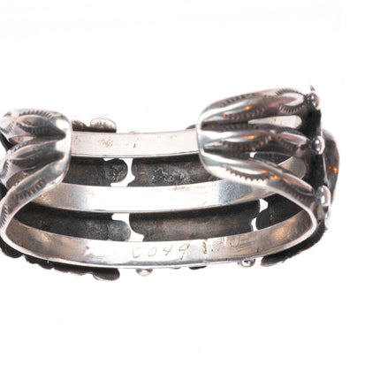 6.75" vintage Navajo sterling silver heavy stamped cuff bracelet with turquoise