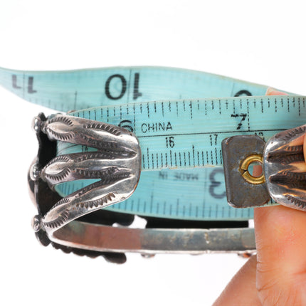 6.75" vintage Navajo sterling silver heavy stamped cuff bracelet with turquoise