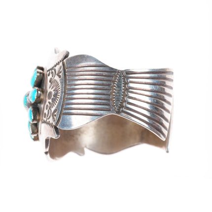6.6" James Shay Navajo sterling silver cluster cuff bracelet w/Nice turquoise