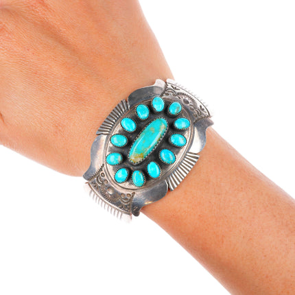 6.6" James Shay Navajo sterling silver cluster cuff bracelet w/Nice turquoise