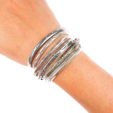 6.2"-6.5" Vintage Navajo stamped carinated sterling silver stacker cuff bracelet