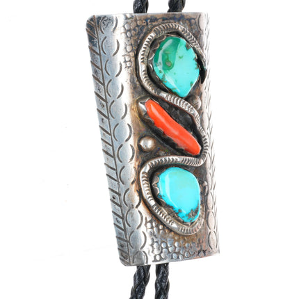 Large c1960 c-31 Zuni sterling silver, turquoise, coral Snake bolo tie