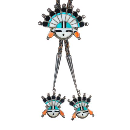 1940's-50's Vintage Zuni sterling silver sunface bolo tie with fancy tips
