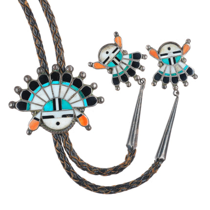 1940's-50's Vintage Zuni sterling silver sunface bolo tie with fancy tips