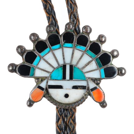 1940's-50's Vintage Zuni sterling silver sunface bolo tie with fancy tips