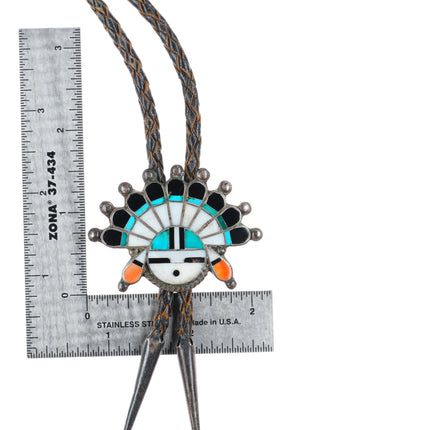 1940's-50's Vintage Zuni sterling silver sunface bolo tie with fancy tips
