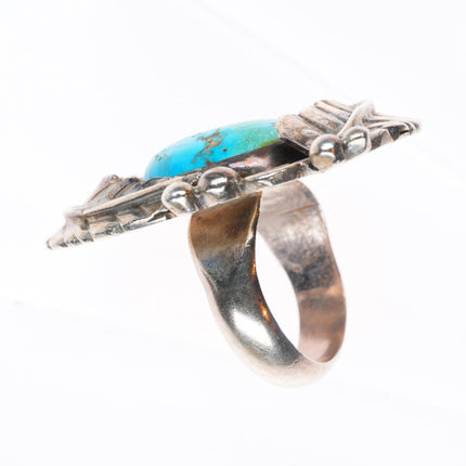 sz9.5 big vintage Navajo sterling silver feather ring with nice turquoise