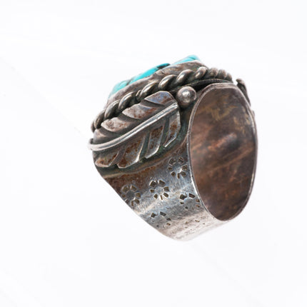 sz9.25 vintage Navajo sterling silver turquoise rope bezel size 9.25 ring