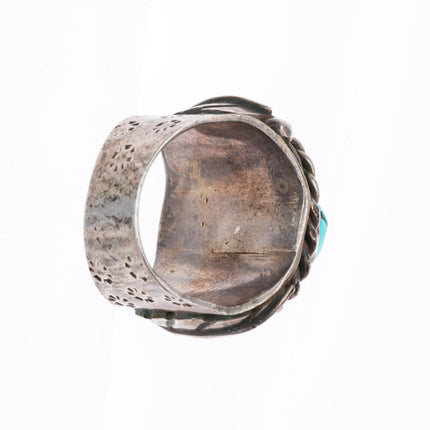 sz9.25 vintage Navajo sterling silver turquoise rope bezel size 9.25 ring