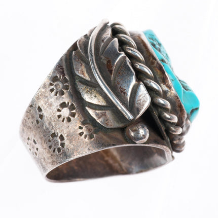 sz9.25 vintage Navajo sterling silver turquoise rope bezel size 9.25 ring
