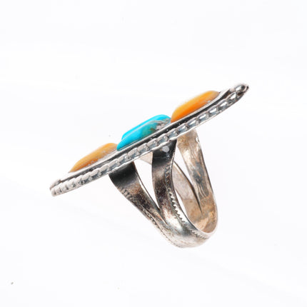 sz5 vintage Navajo sterling silver turquoise yellow mother of pearl shell ring