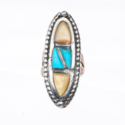 sz5 vintage Navajo sterling silver turquoise yellow mother of pearl shell ring