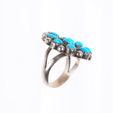 sz7.5 vintage Zuni sterling silver turquoise cluster size 7.5 ring