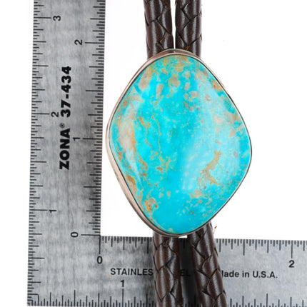 Large PH southwestern sterling silver turquoise bolo tie with fancy tips