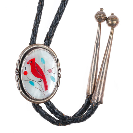 vintage JBJ Navajo or Zuni sterling silver redbird Cardinal bolo tie