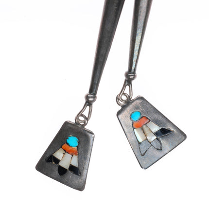 c1960 c-31 vintage Zuni Knifewing intarsia inlay bolo tie with fancy tips