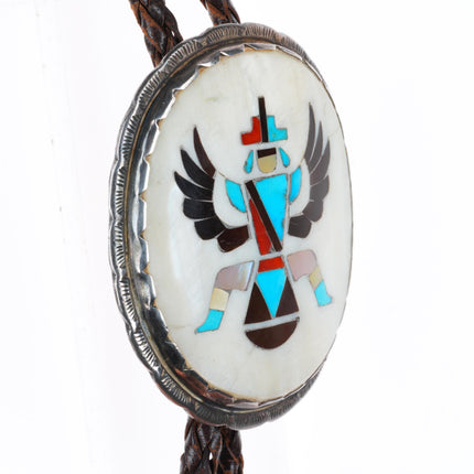 c1960 c-31 vintage Zuni Knifewing intarsia inlay bolo tie with fancy tips