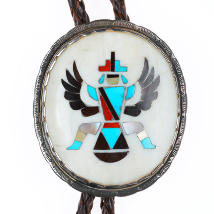 c1960 c-31 vintage Zuni Knifewing intarsia inlay bolo tie with fancy tips