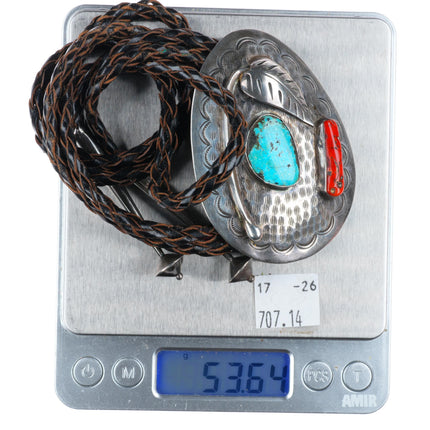 c1960 c-31 vintage David Garcia Santo Domingo Pueblo sterling silver bolo tie