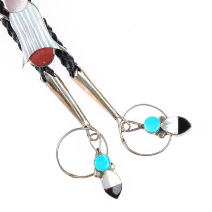 Large Jonathan Beyuka Zuni sterling silver inlaid Hoop Dancer figural bolo tie