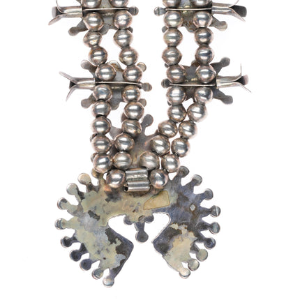 Vintage Zuni sterling silver petit point turquoise squash blossom necklace