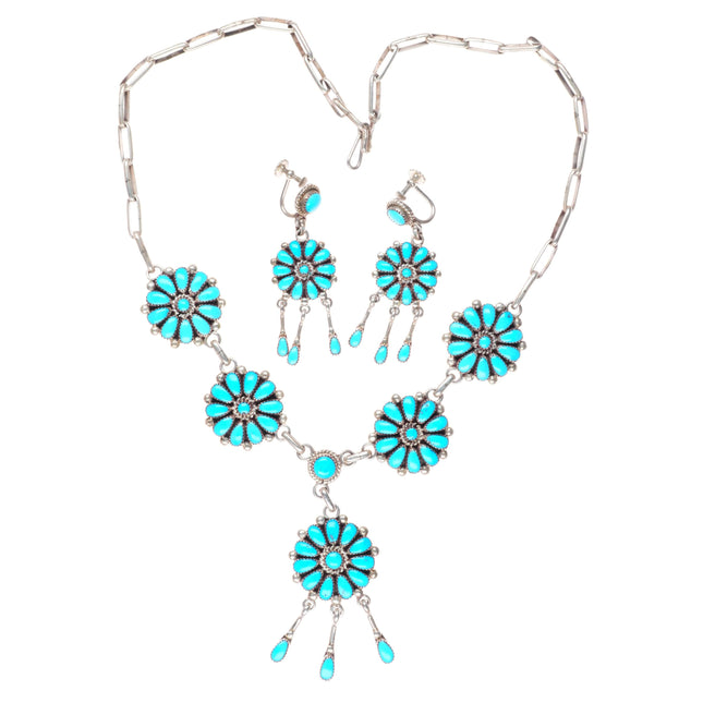 Lorraine Waatsa Zuni sterling silver cluster necklace and earrings set