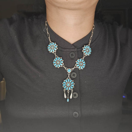 Lorraine Waatsa Zuni sterling silver cluster necklace and earrings set