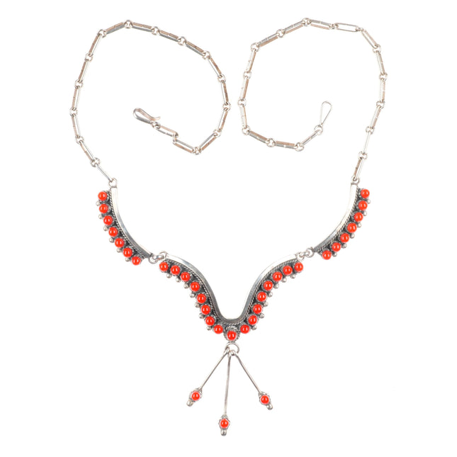 vintage Eriacho Zuni sterling silver red coral cluster necklace
