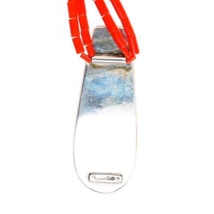 Veronica Poblano Zuni sterling silver coral necklace with spiny oyster pendant