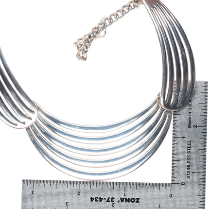 John G. Begay Navajo White Hogan Shop Modernist sterling silver bib necklace
